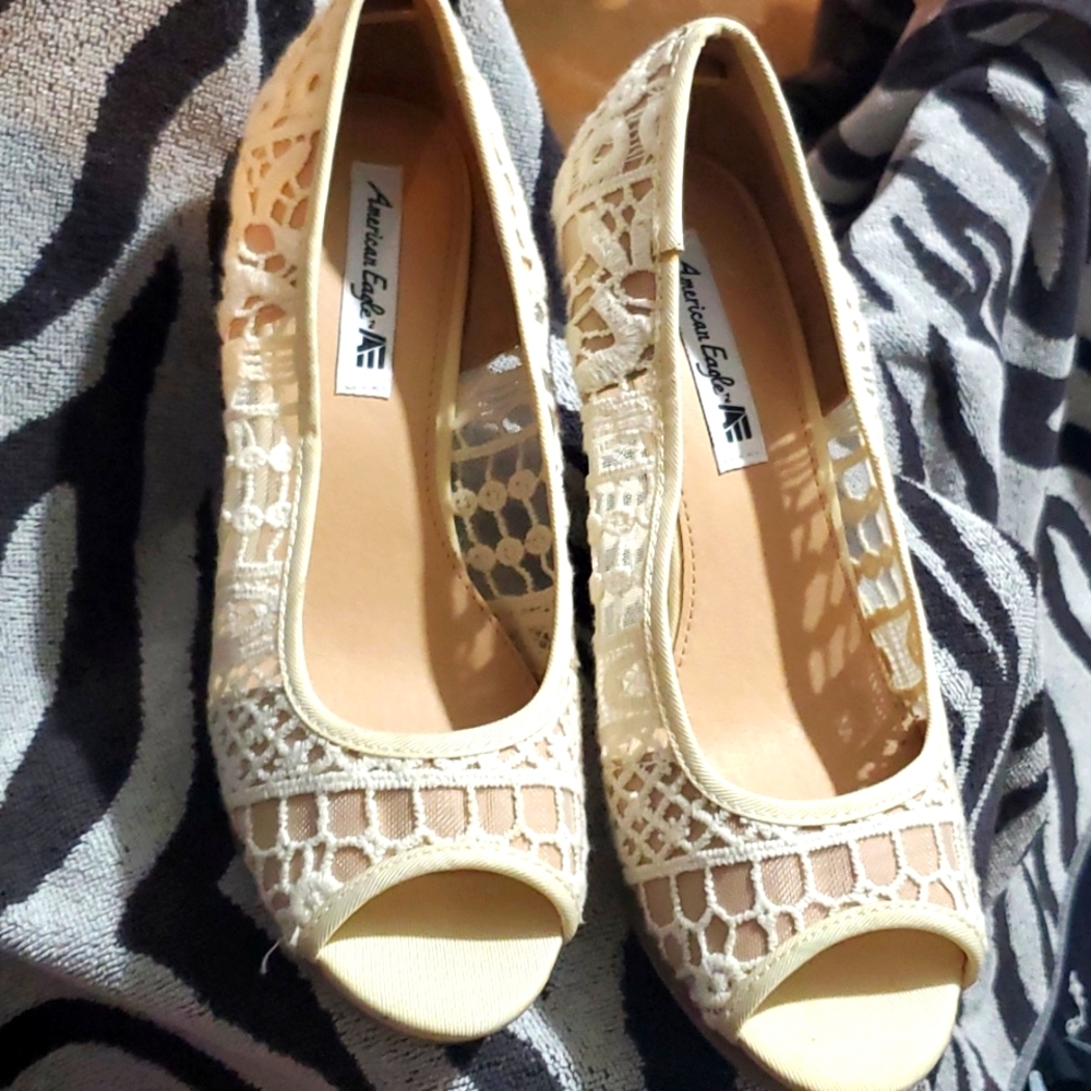 Cream lace wedges